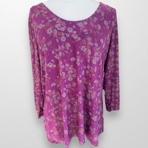 Susan Graver Size XL Top Shirt Tunic Slinky‎ Stretchy Flowy Purple Sequin Floral